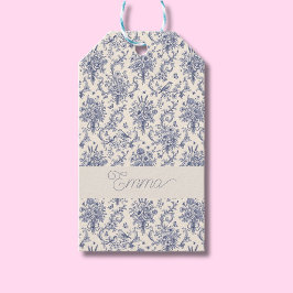 Etiquetas Para Regalos Nombre Patrón Azul Toile de Jouy País Francés 