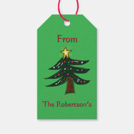 Etiquetas Para Regalos Nombre personalizado Árbol de Navidad verde dibuja