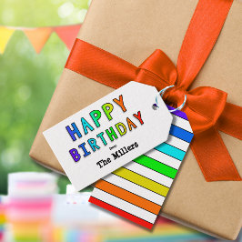 Etiquetas Para Regalos Nombre Personalizado Arcoíris Feliz Cumpleaños