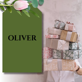 Etiquetas Para Regalos Nombre verde oliva y negro Minimalista