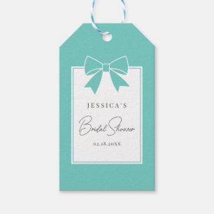 Etiquetas Para Regalos Novia y compañía Verde azulada Blue Bow Bridal Sho