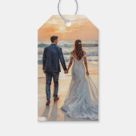 Etiquetas Para Regalos Novia y Novio de Acuarela de Playa Boda Pintada