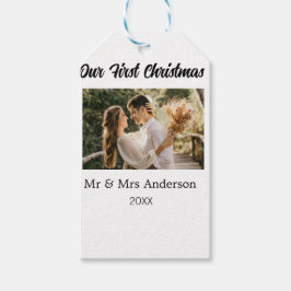 Etiquetas Para Regalos Nuestro primer nombre de foto de pareja en Navidad