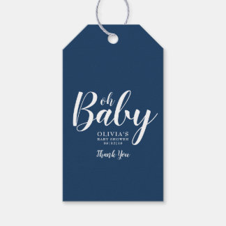 Etiquetas Para Regalos Oh Baby - Navy Blue Polka Dot Baby Shower