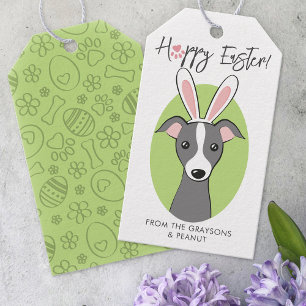 Etiquetas Para Regalos Oídos de conejo de Pascua de Perro Greyhound Gray