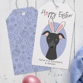 Etiquetas Para Regalos Oídos de conejo de Pascua de Perro Negro de Greyho