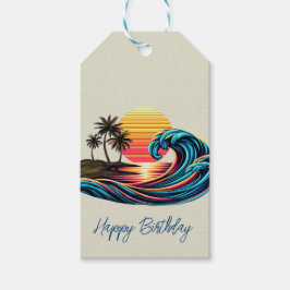 Etiquetas Para Regalos Ola de surf Sunset Retro-
