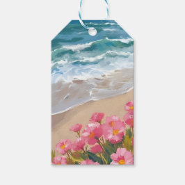 Etiquetas Para Regalos Olas de Playa Acuarela Pintura Floral Rosa en la O