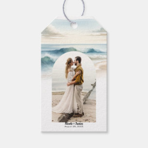 Etiquetas Para Regalos Olas de playa de acuarela fotografía costera boda