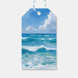 Etiquetas Para Regalos Olas del Océano Acuarela Playa Costera Boda