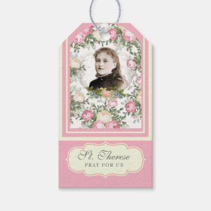 Etiquetas Para Regalos Oración religiosa St. Therese Vintage Pink Roses