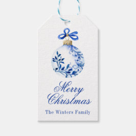 Etiquetas Para Regalos Ornamento chino azul y blanco de Navidad