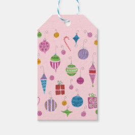 Etiquetas Para Regalos Ornamento de Navidad Retro Dibujado a Mano Pastel 