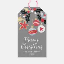 Etiquetas Para Regalos Ornamentos modernos de Navidad de oro rojo y plata