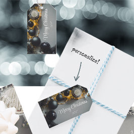 Etiquetas Para Regalos Ornamentos Vintage de Navidad Negra con cinta de o