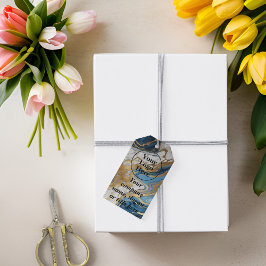 Etiquetas Para Regalos Oro azul y mármol blanco