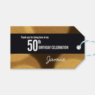 Etiquetas Para Regalos Oro de cumpleaños y bokeh negro personalizados 50