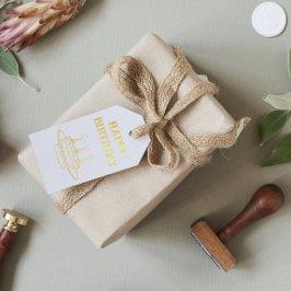 Etiquetas Para Regalos Oro de torta de cosecha Feliz cumpleaños