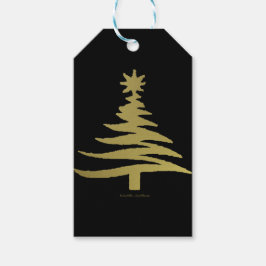 Etiquetas Para Regalos Oro del patrón del árbol de Navidad en negro