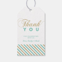 Oro y menta | Partido moderno Favor Gracias Etique