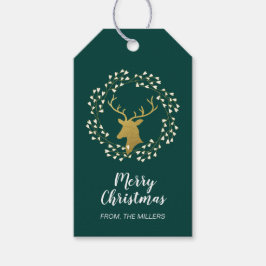 Etiquetas Para Regalos Oro y verde | Nochebuena de venado moderno
