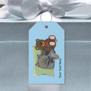 Etiquetas Para Regalos Osito de peluche gato gris lindo azul divertido