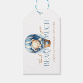 Etiquetas Para Regalos Oso bebé en globo de aire caliente azul