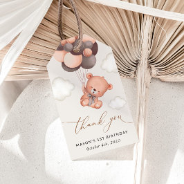 Etiquetas Para Regalos Oso Bebé, Globos Marrones, Primer Cumpleaños