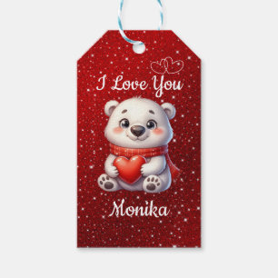 Etiquetas Para Regalos Oso blanco y rojo te amo nombre personalizado