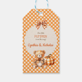 Etiquetas Para Regalos Oso de felpa de cuadros de otoño Calabaza Hojas