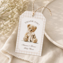 Oso de peluche a cuadros beige agradecimiento de b