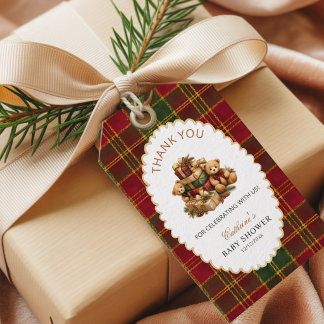 Etiquetas Para Regalos Oso de peluche de Navidad con cuadros escoceses ro