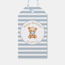 Etiquetas Para Regalos Oso de peluche de raya minimalista personalizado p