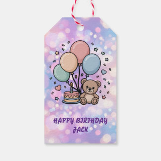 Etiquetas Para Regalos Oso de peluche lindo y globos pastel de cumpleaños