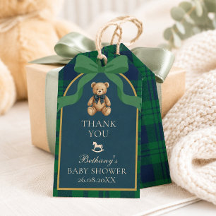 Etiquetas Para Regalos Oso de peluche preppy vintage de cuadros verdes