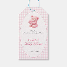 Etiquetas Para Regalos Oso de peluche rosa a cuadros Baby Shower Neutral
