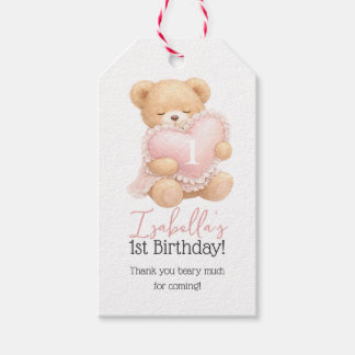 Etiquetas Para Regalos Oso de peluche rosa agradecimiento por el 1er cump