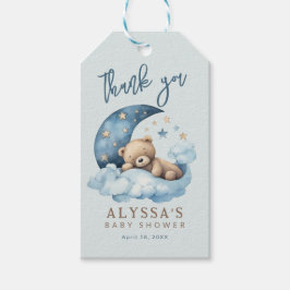Etiquetas Para Regalos Oso de peluche sobre el Baby Shower azul de la lun