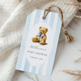 Etiquetas Para Regalos Oso de Rayas Azules Baby Shower 