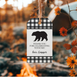 Etiquetas Para Regalos Oso Negro Salvaje Uno Plaid de Búfalo Gracias