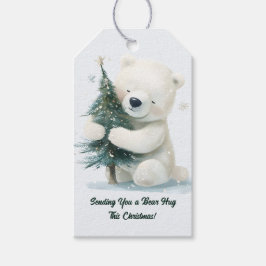 Etiquetas Para Regalos Oso Polar Adorable Abrazando árbol de Navidad, lin
