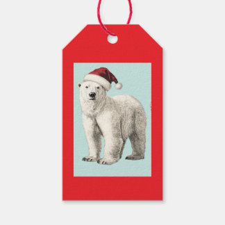 ETIQUETAS PARA REGALOS OSO POLAR VINTAGE CON GORRO DE SANTA