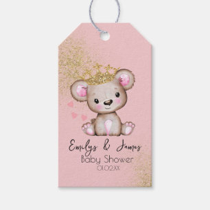 Etiquetas Para Regalos Oso Princesa de la Ducha de Bebé Brillante Rosa B