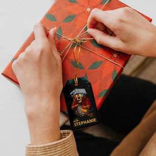 Etiquetas Para Regalos Oso Retro Con Sombrero Rallador De Queso Y Gafas D