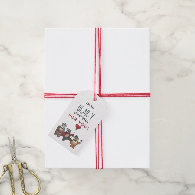 Etiquetas Para Regalos Osos enamorados caprichosos de acuarela para el Dí (Con cuerda)
