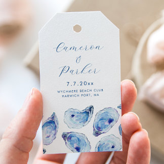 Etiquetas Para Regalos Oyster Blue Watercolor Wedcolor Favor de la boda