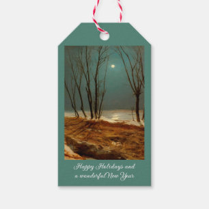 Etiquetas Para Regalos Paisaje en invierno a la luz de la luna por Carl B