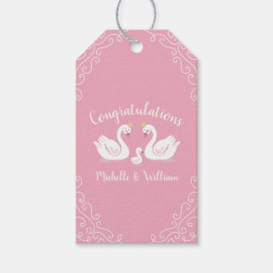 Etiquetas Para Regalos Pájaro de Baby Shower con co-Ed de la Corona rosad