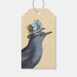 Etiquetas Para Regalos Pájaro del vintage que lleva un capo azul