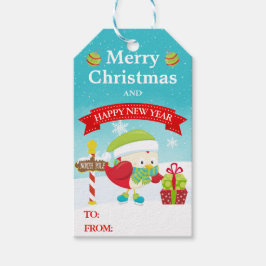 Etiquetas Para Regalos Pájaro Rojo Festivo Lindo en Sombrero de Santa Nav